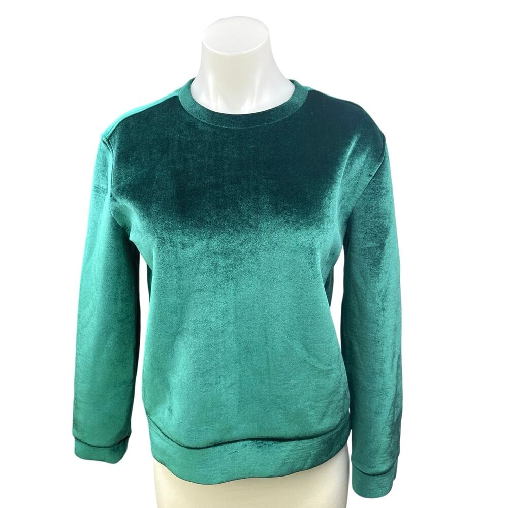 Maje Womens Green Torina Velvet Velour Crew Neck Pullover Sweatshirt Top Size S